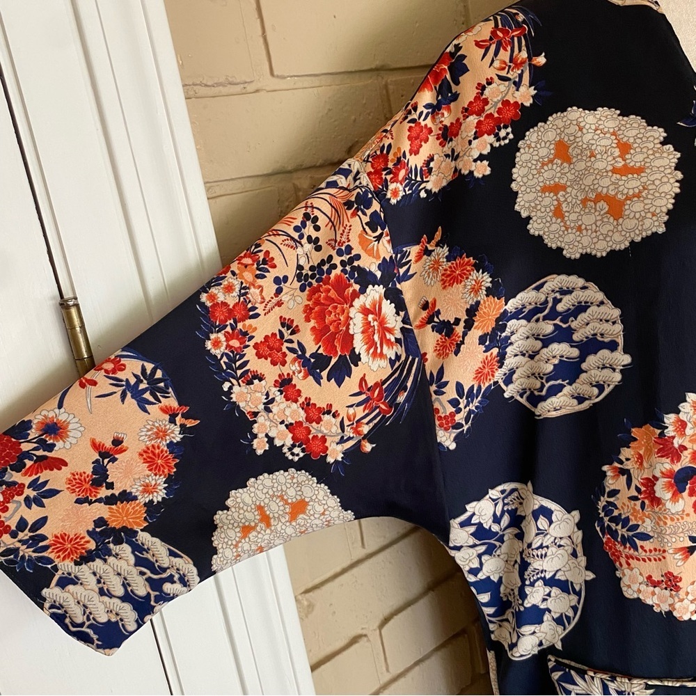 TRF Outerwear Zara Kimono Jacket Women S M Floral Duster Boho Artsy Japanese - Picture 4 of 12